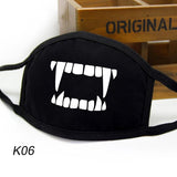 Unisex Dust-Proof Cotton Face Masks Windproof Black Mask Cartoon Printed Half Face Mouth Muffle