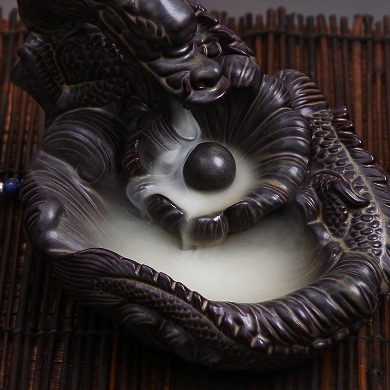 2020 With 60 Incense Cones Buddhist Porcelain Dragon Incense Holder Smoke Backflow Fragrance Retro Art