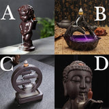 Retro Handmade Ceramic Backflow Incense Burner Home Decor Incense Holder Buddhist Crafts +60 Incense Cones