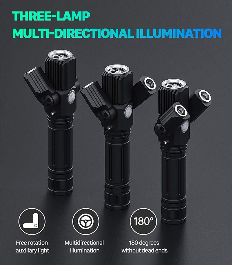 2021 New 4-Modes Multifunction USB Rechargeable Glare LED Three-head Flashlight Zoomable Outdoor Cycling [<lun>]