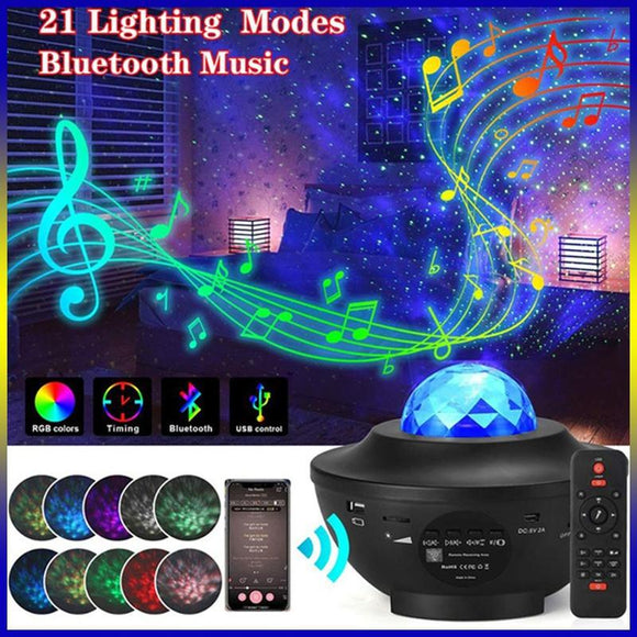 Newest 2 Styles Romantic Star Projector Light USB Voice Control Music Player LED Night Light Projection Lamp Star Light [<lun>]