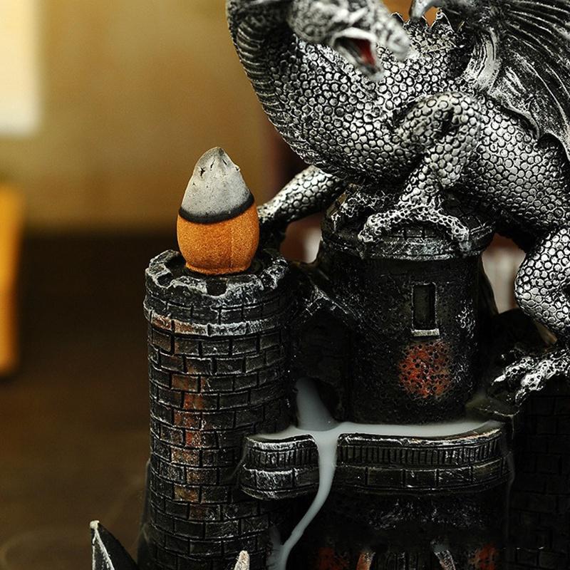 2021 New Retro Resin Crafts Ornaments Ash Catcher Dragon Backflow Incense Burner Holder Home Furnishing Nordic Christmas As Gift Aromatherapy (Color: Grey) [<lun>]