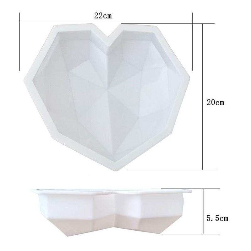 2021 New 3D Diamond Love Heart Shape Silicone Cake Mold Non-stick Silicone Baking Mold Sponge Chiffon Mousse Dessert Molds for Birthday Valentine's Day