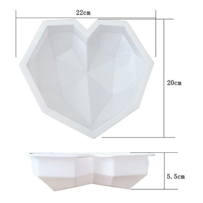 2021 New 3D Diamond Love Heart Shape Silicone Cake Mold Non-stick Silicone Baking Mold Sponge Chiffon Mousse Dessert Molds for Birthday Valentine's Day