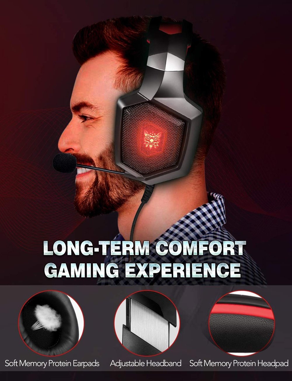 Gaming Headset PS4 Headset with 7.1 Surround Sound, Xbox One Headset w/ Noise Canceling Microphone &amp; LED Light, Compatible with PS4, Xbox One, Switch, PC, Mac, Laptop, Over Ear Headphones