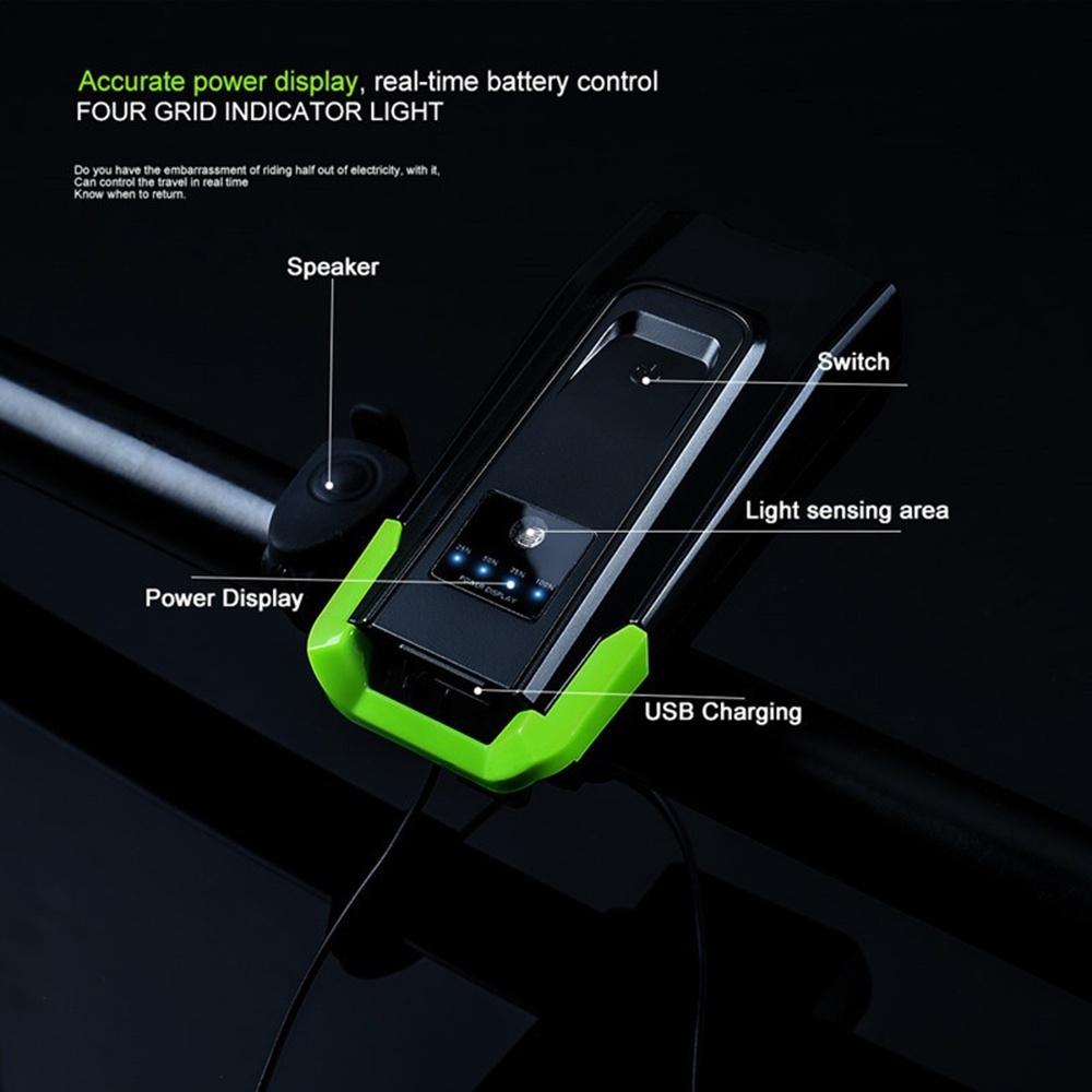 Bicycle Front Light Smart 4-level Induction Indicator 4000mAh USB Rechargeable with Horn 800 Lumen LED Bike Headlight Cycle FlashLight Lamp