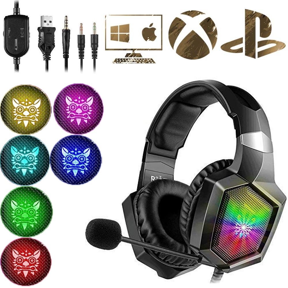 Pro Gaming Headset - Updated K8 Headset Gaming for PS4 New Xbox One, Stereo Over-ear Headphones &amp; Noise-canceling Microphone with Mic for PC Computer Mac Laptop Nintendo Switch Games