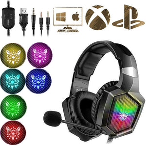 Pro Gaming Headset - Updated K8 Headset Gaming for PS4 New Xbox One, Stereo Over-ear Headphones &amp; Noise-canceling Microphone with Mic for PC Computer Mac Laptop Nintendo Switch Games
