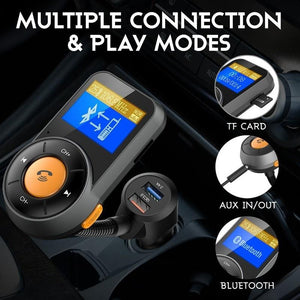 Bluetooth FM Transmitter for Car Wireless In-Car FM Radio Transmitter Adapter, Hands-Free Car Kit w/Smart QC3.0 and 2.4A Dual USB Ports, Replaceable Fuse, AUX In/Out, SD/TF Card Slot