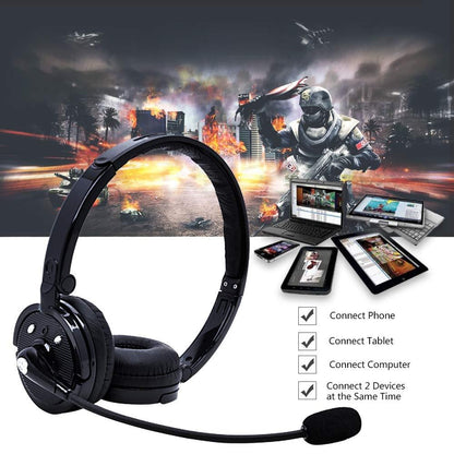 Trucker Headset with Microphone, Over-The-Head Wireless Stereo Headphones (Music Streaming, Hands-Free In Car, Up To 12 Hours, Noise Cancelling) for Truck Drivers and Telephone Operator (Black)