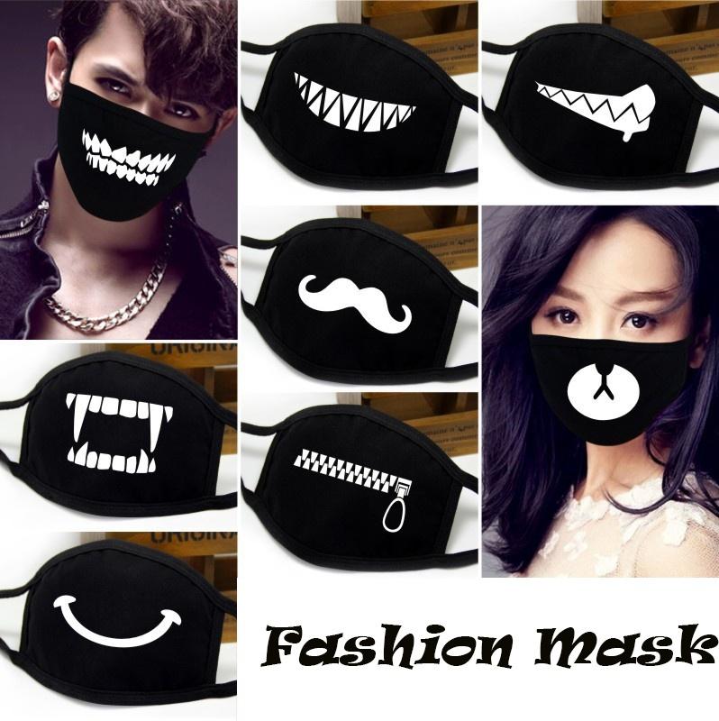 Unisex Dust-Proof Cotton Face Masks Windproof Black Mask Cartoon Printed Half Face Mouth Muffle