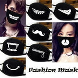 Unisex Dust-Proof Cotton Face Masks Windproof Black Mask Cartoon Printed Half Face Mouth Muffle