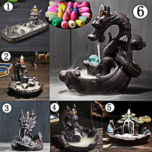 Exquisite Ceramic Dragon Statue Backflow Incense Burner Home Fragrance Air Fresheners for Home Office Living Room + 20Pcs Incense Cones