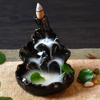 Exquisite Retro Buddhist Porcelain Incense Holder Backflow Incense Burner Home Fragrance  Artwork w/ 20 Incense Cones