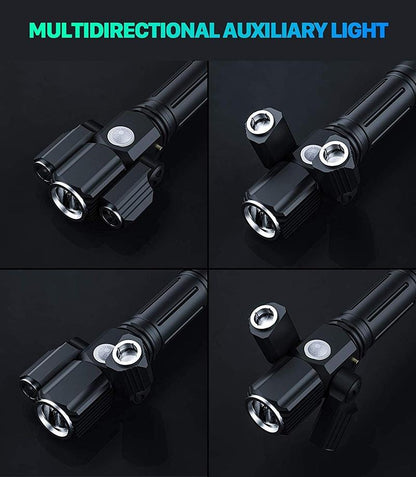 2021 New 4-Modes Multifunction USB Rechargeable Glare LED Three-head Flashlight Zoomable Outdoor Cycling [<lun>]