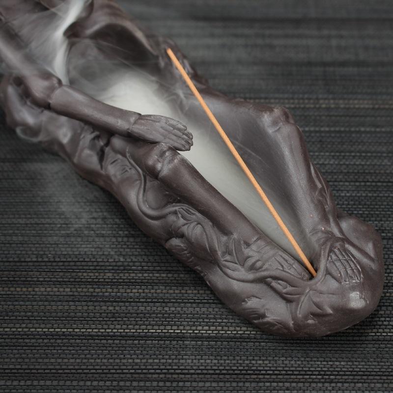 Exquisite New design Skull Backfolw Incense Burner Fashion Halloween Gift Retro Incense Holder Home Decoration Home Air Freshener for Yoga and Reading