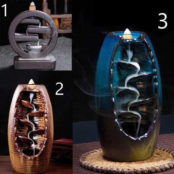 Characteristic style Ceramic Backflow Incense Holder Waterfall Incense Burner, Aromatherapy Ornament Home Decor Meditation Yoga [<lun>]