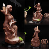 New Brown Nude Mermaid Ceramic Backflow Cone Holder Smoke Censer Incense Burner