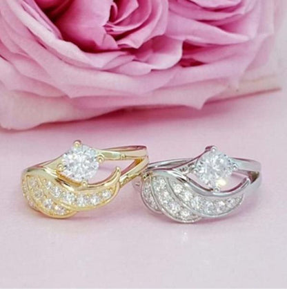 New Exquisite 18K Gold White Sapphire Angel Charming Diamond Princess Ring Romantic Bride Proposal Eternity Ring Anniversary Christmas Gift for Girlfriend Mother's Day Gift Jewelry Size 5-11E [<lun>]
