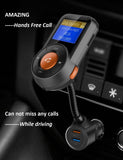 Bluetooth FM Transmitter for Car Wireless In-Car FM Radio Transmitter Adapter, Hands-Free Car Kit w/Smart QC3.0 and 2.4A Dual USB Ports, Replaceable Fuse, AUX In/Out, SD/TF Card Slot