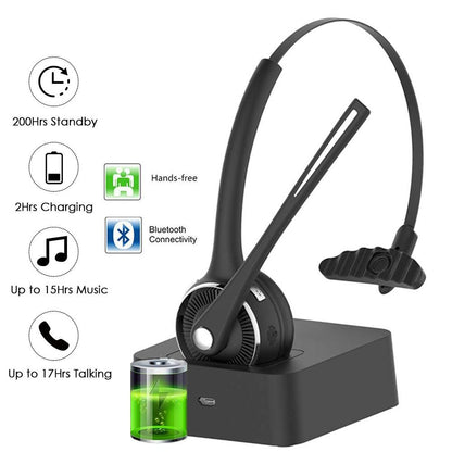 Pro Trucker Bluetooth Headset/Office Wireless Headset, Bluetooth Earpiece Noise Cancelling Headphones with Microphone,Charging Dock,Mute Function for Car Call Center iPhone Android Cell Phones [<lun>]