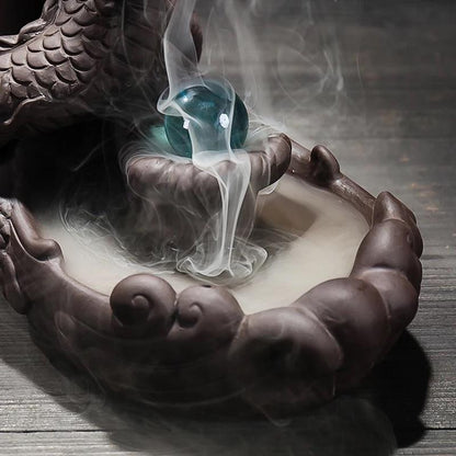 Incense Holder Dragon Backflow Incense , Chinese traditional  Handmade Ceramic Home Decor  handmade gifts Can help sleep +  20 Backflow incense cones [<lun>]