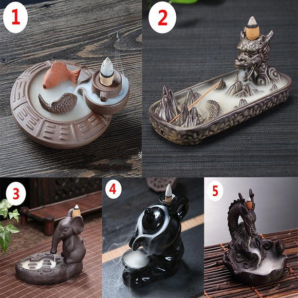 Chinese Characteristic style Ceramic Sculpture  Backflow Waterfall Smoke Incense Burner,Home Decor Meditation Yoga [<lun>]