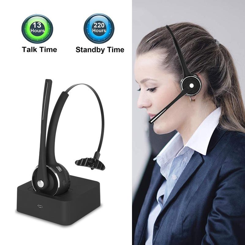 2021 Pro Trucker Bluetooth Headset/Office Wireless Headset, Bluetooth Earpiece Noise Cancelling Headphones with Microphone,Charging Dock,Mute Function for Car Call Center iPhone Android Cell Phones [<lun>]