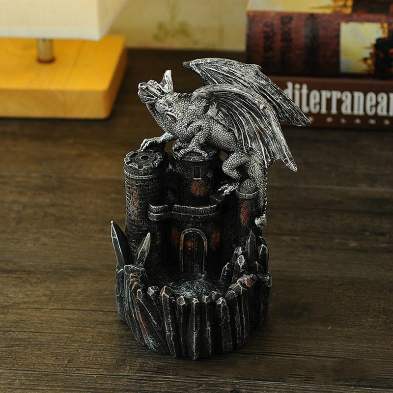 2021 New Retro Resin Crafts Ornaments Ash Catcher Dragon Backflow Incense Burner Holder Home Furnishing Nordic Christmas As Gift Aromatherapy (Color: Grey) [<lun>]