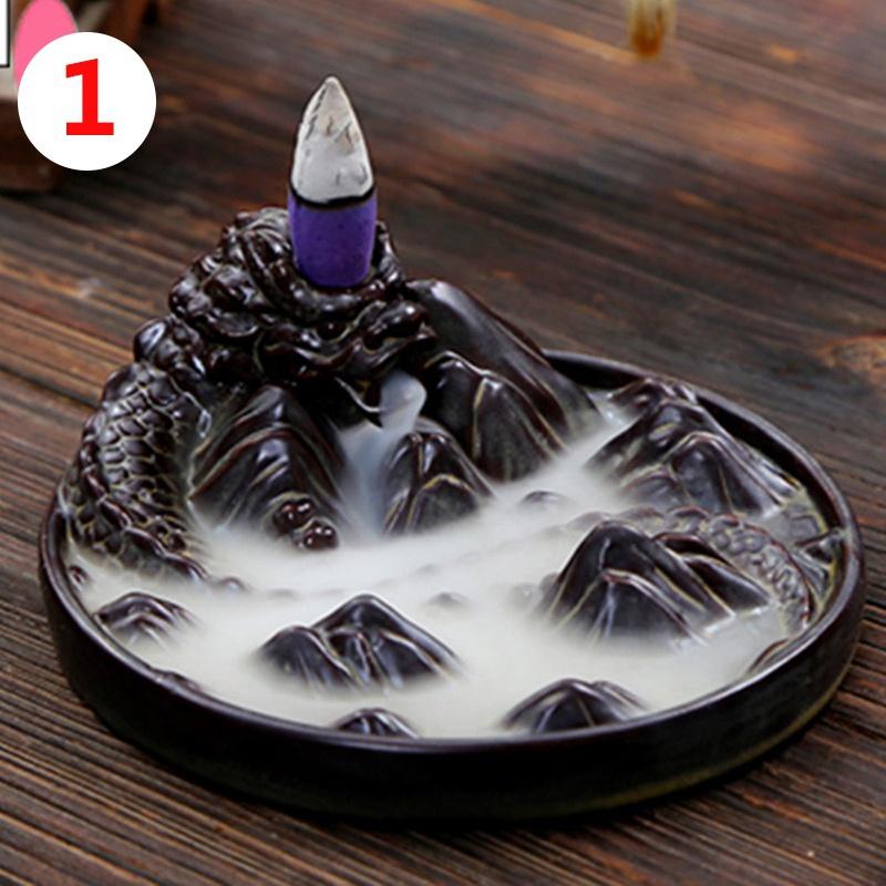 Ceramic Sculpture  Backflow Waterfall Smoke Incense Burner Censer Holder [<lun>]