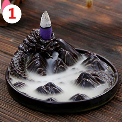 Ceramic Sculpture  Backflow Waterfall Smoke Incense Burner Censer Holder [<lun>]