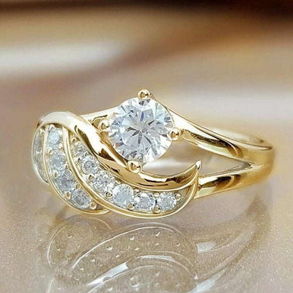 2020 Exquisite 18K Gold White Sapphire Angel Charming Diamond Princess Ring Romantic Bride Proposal Eternity Ring Anniversary Christmas Gift for Girlfriend Mother's Day Gift Jewelry Size 5-11E