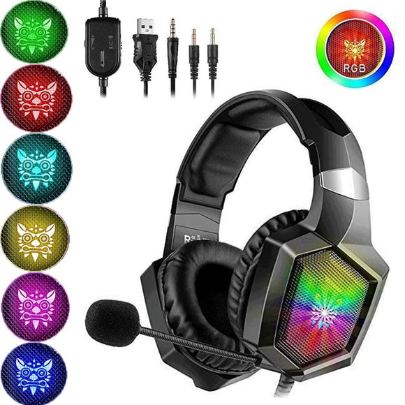 Gaming Headset PS4 Headset with 7.1 Surround Sound, Xbox One Headset w/ Noise Canceling Microphone & LED Light, Compatible with PS4, Xbox One, Switch, PC, Mac, Laptop, Over Ear Headphones