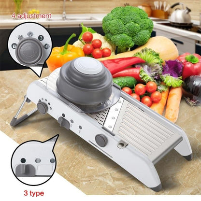 New Mandoline Food Slicer, Stainless Steel Adjustable Vegetable Cutter Manual Kitchen Vegetable Shredder Julienne Chopper for Potato French Fries Fruits Vegetable Salad White [<lun>]