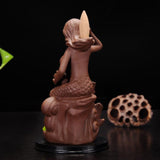 New Brown Nude Mermaid Ceramic Backflow Cone Holder Smoke Censer Incense Burner