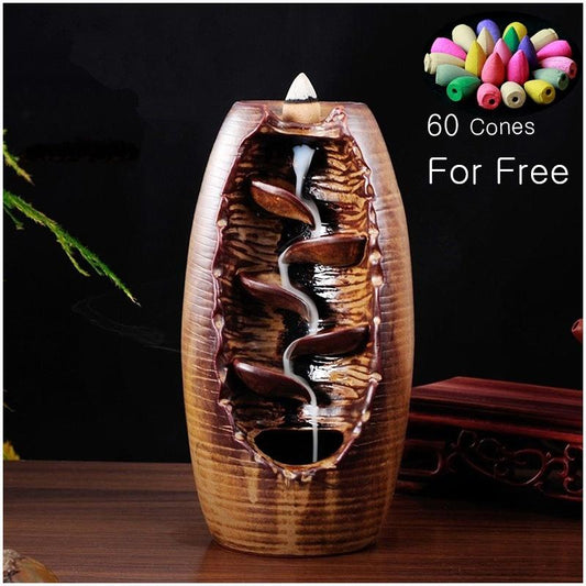 60 Backflow incense cones Retro Handmade Porcelain Ceramic Backflow Incense Burner Buddhist Decoration Home Aromatherapy