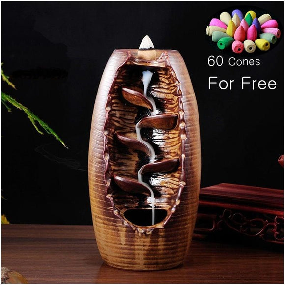 60 Backflow incense cones Retro Handmade Porcelain Ceramic Backflow Incense Burner Buddhist Decoration Home Aromatherapy