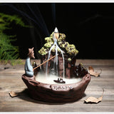 Retro Handmade Ceramic Backflow Incense Burner Home Decor Incense Holder Buddhist Crafts