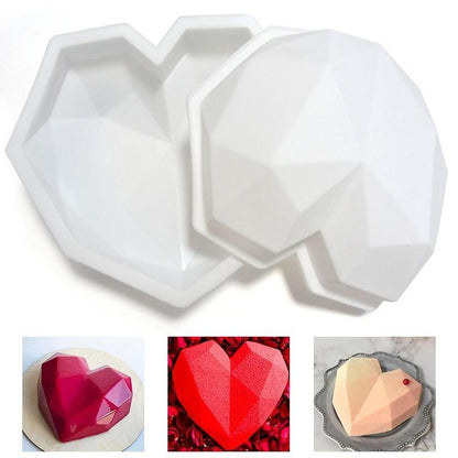 2021 New 3D Diamond Love Heart Shape Silicone Cake Mold Non-stick Silicone Baking Mold Sponge Chiffon Mousse Dessert Molds for Birthday Valentine's Day