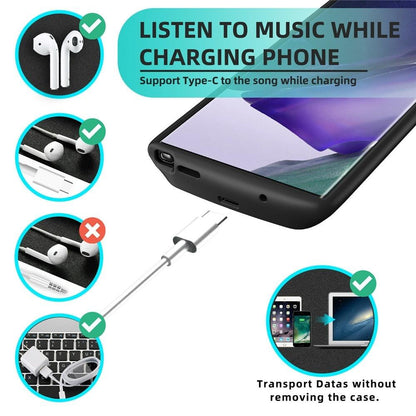 Battery Case for Galaxy Note 20 Plus 6000Mah Portable Charging Case for Samsung Galaxy Note 20+ Rechargeable External Battery Pack Extended Battery Protective Charger Case