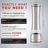 Manual Pepper Grinder or Salt Mill with Adjustable Coarseness,Brushed Stainless Steel Pepper Mill Shaker with Ceramic Blades for Professional Chef