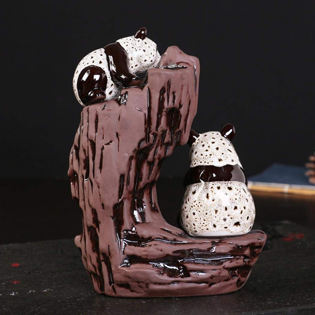 Chinese Panda Ceramic Round Handmade  Backflow Incense Holder  Burner, Aromatherapy Ornament Home Decor Meditation Yoga [<lun>]