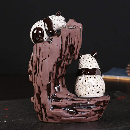 Chinese Panda Ceramic Round Handmade  Backflow Incense Holder  Burner, Aromatherapy Ornament Home Decor Meditation Yoga [<lun>]