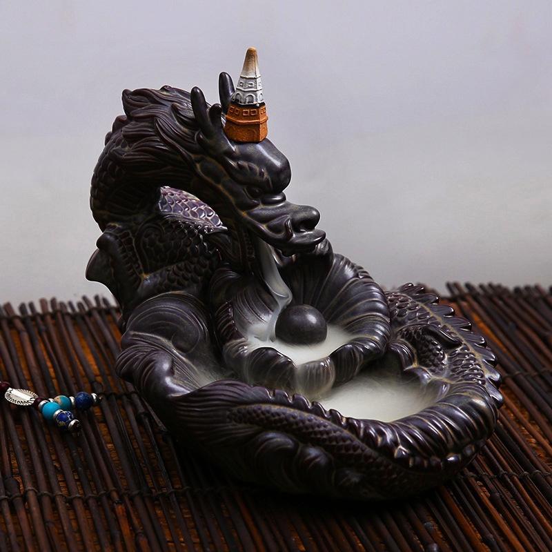 2020 With 60 Incense Cones Buddhist Porcelain Dragon Incense Holder Smoke Backflow Fragrance Retro Art