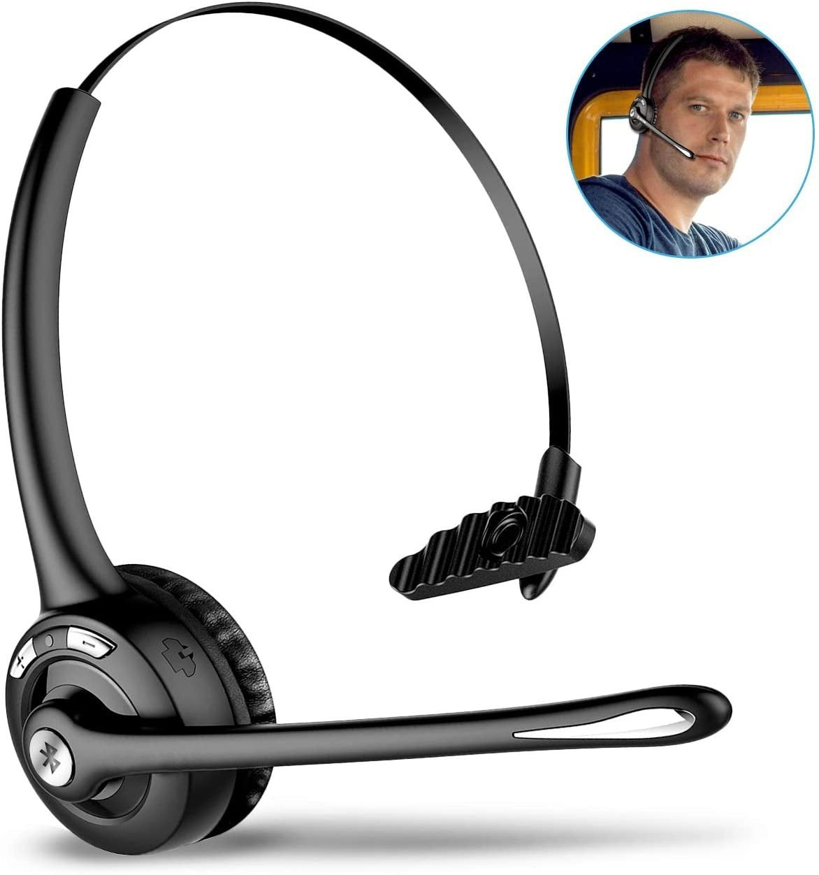 Upgraded Professional Bluetooth Headset M6 Wireless Headphone Black Headband UP To 12 Hours Hands Free For Drivers (Color: Black)