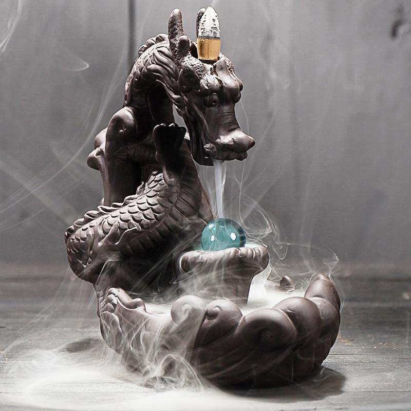 Incense Holder Dragon Backflow Incense , Chinese traditional  Handmade Ceramic Home Decor  handmade gifts Can help sleep +  20 Backflow incense cones [<lun>]