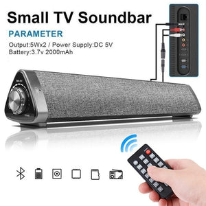 16inch Bluetooth Sound Bar Wired and Wireless Home Theater TV Triangle Speaker Bar with Remote Control,TF Card- Surround SoundBar for TV/PC/Phones/Tablets, 2 X 5W Compact Sound Bar 2.0 Channel