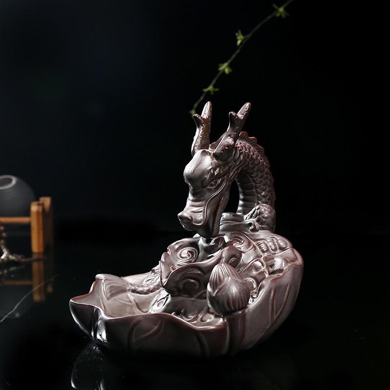 Dragon Incense Waterfall Handmade Backflow Incense Ceremic Incense Holder Aromatherapy Ornament Home Decor + 20 Backflow incense cones [<lun>]