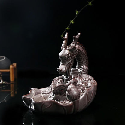 Dragon Incense Waterfall Handmade Backflow Incense Ceremic Incense Holder Aromatherapy Ornament Home Decor + 20 Backflow incense cones [<lun>]