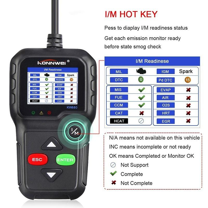 EOBD Functions Car Scan Tool Vehicle Engine Fault Scanners With Extra BAT Check, O2 Sensor, On-board Monitoring Test [<lun>]